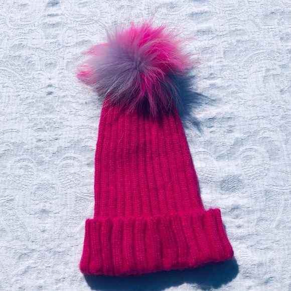 BARI LYNN**Pink Knit Hat w/ Rainbow Pom Pom - Picture 2 of 6